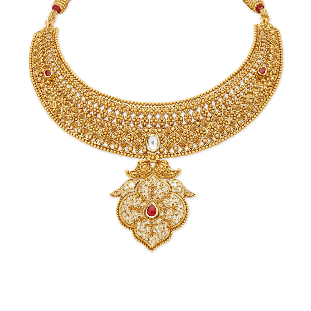 Captivating Gold and Glass Kundan Necklace Set,,hi-res image number null