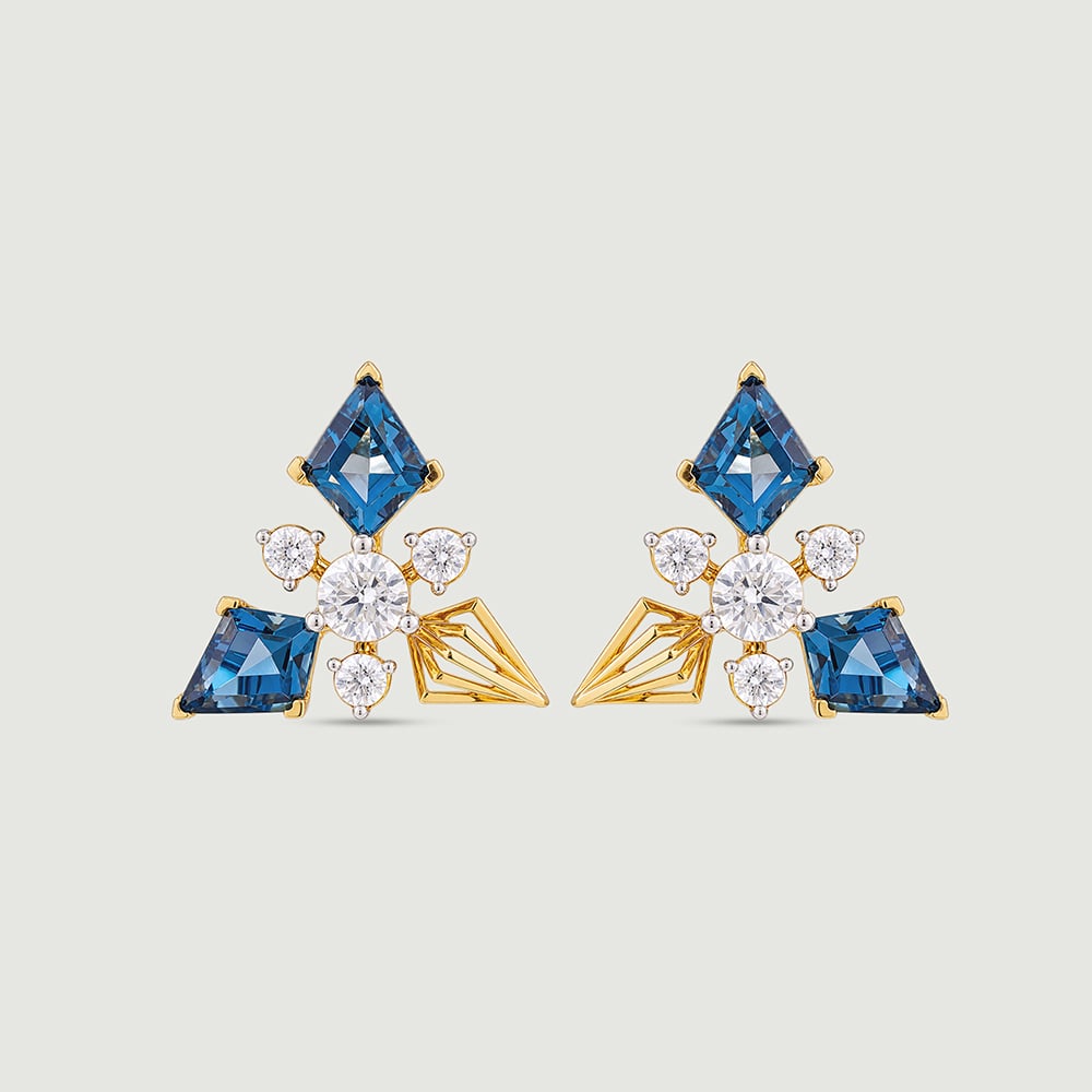 Geometric Blue Topaz Gold Stud Earrings,,hi-res image number null