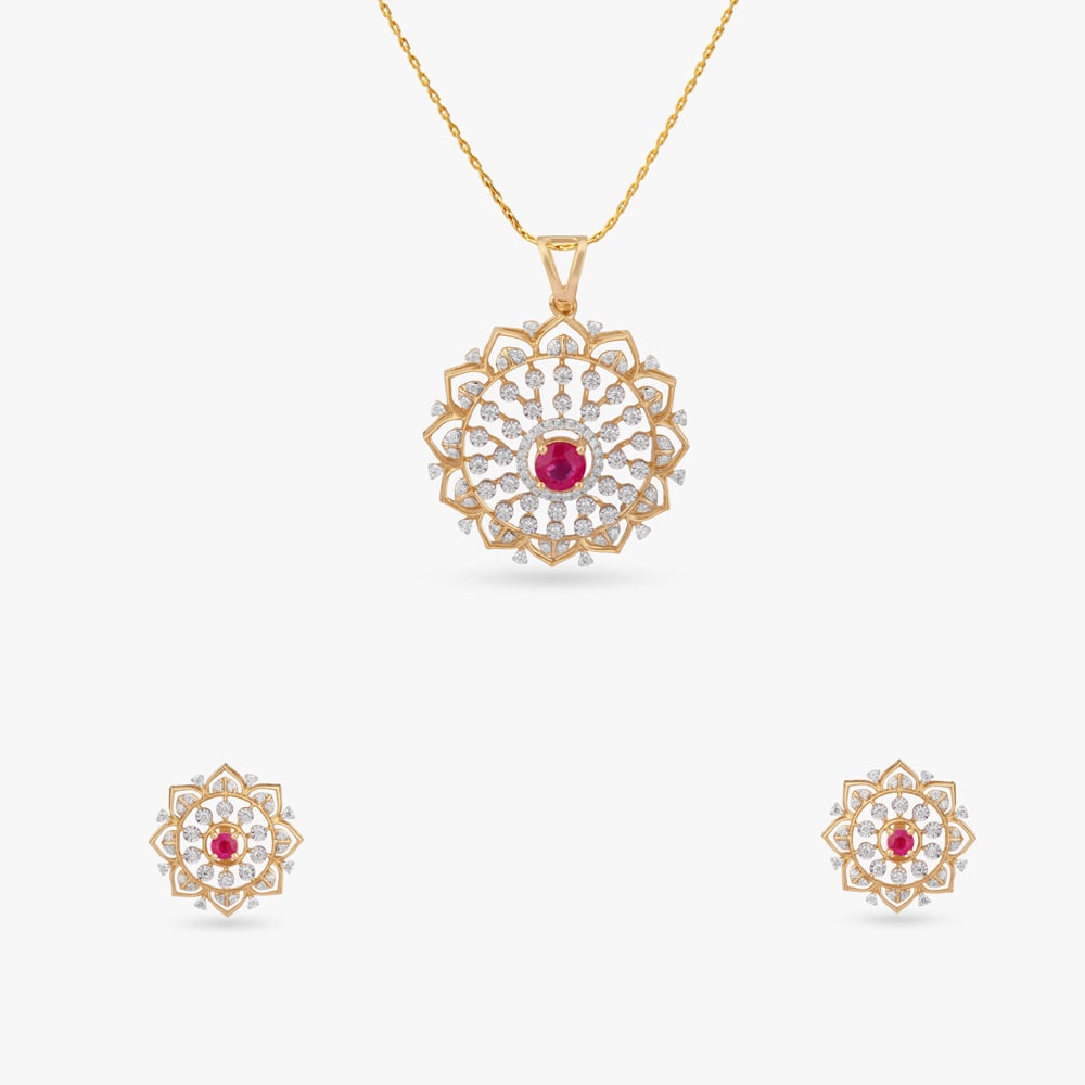 Sunburst Petal Diamond Pendant and Earrings Set,,hi-res image number null