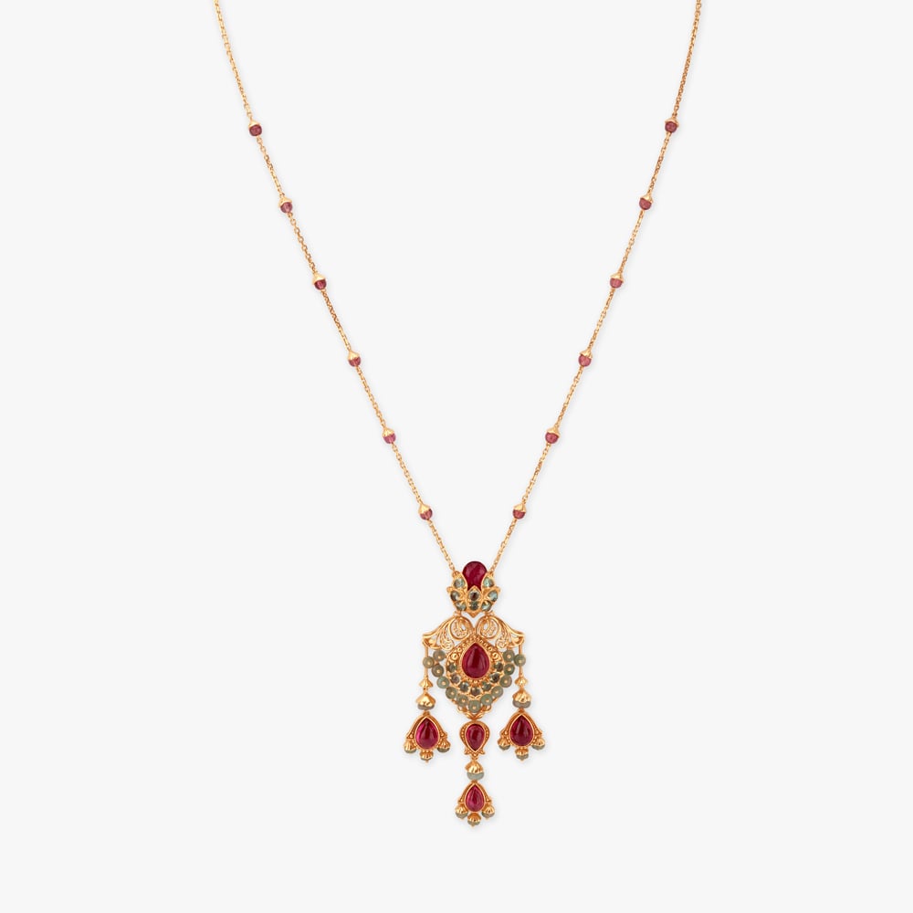 Lush Vine Gold Pendant with Chain and Earrings Set,,hi-res image number null