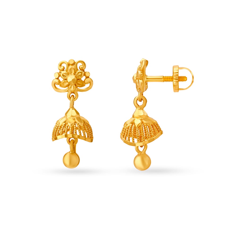 Floral Motif Gold Jhumka Earrings,,hi-res image number null