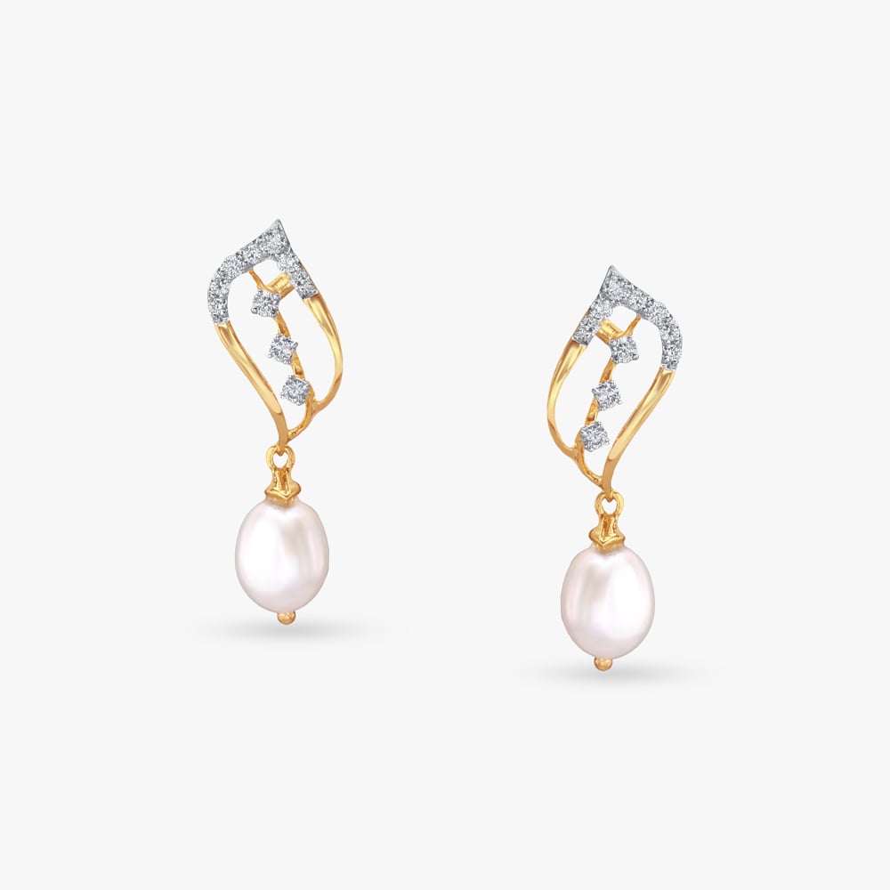 

Pearl Curve Diamond Drop Earrings