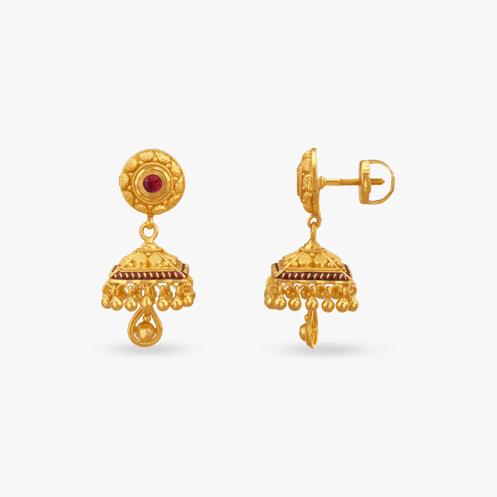 Temple Dome Gold Jhumka Earrings,,hi-res image number null