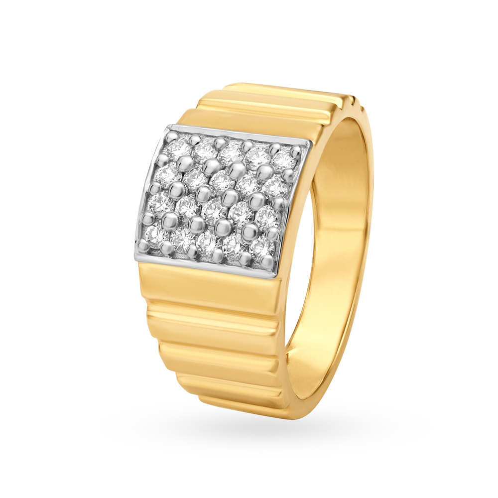Stately 18 Karat Yellow Gold And Diamond Finger Ring