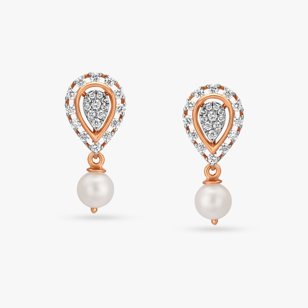 Elegant Sparkle Pearl and Diamond Drop Earrings