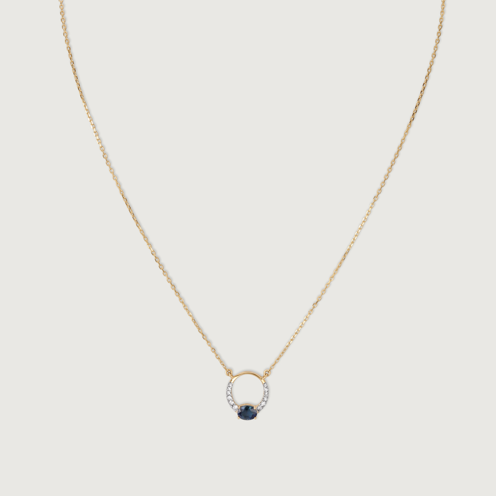 Twilight Halo 14 Kt Sapphire & Diamond Pendant with Chain,,hi-res image number null