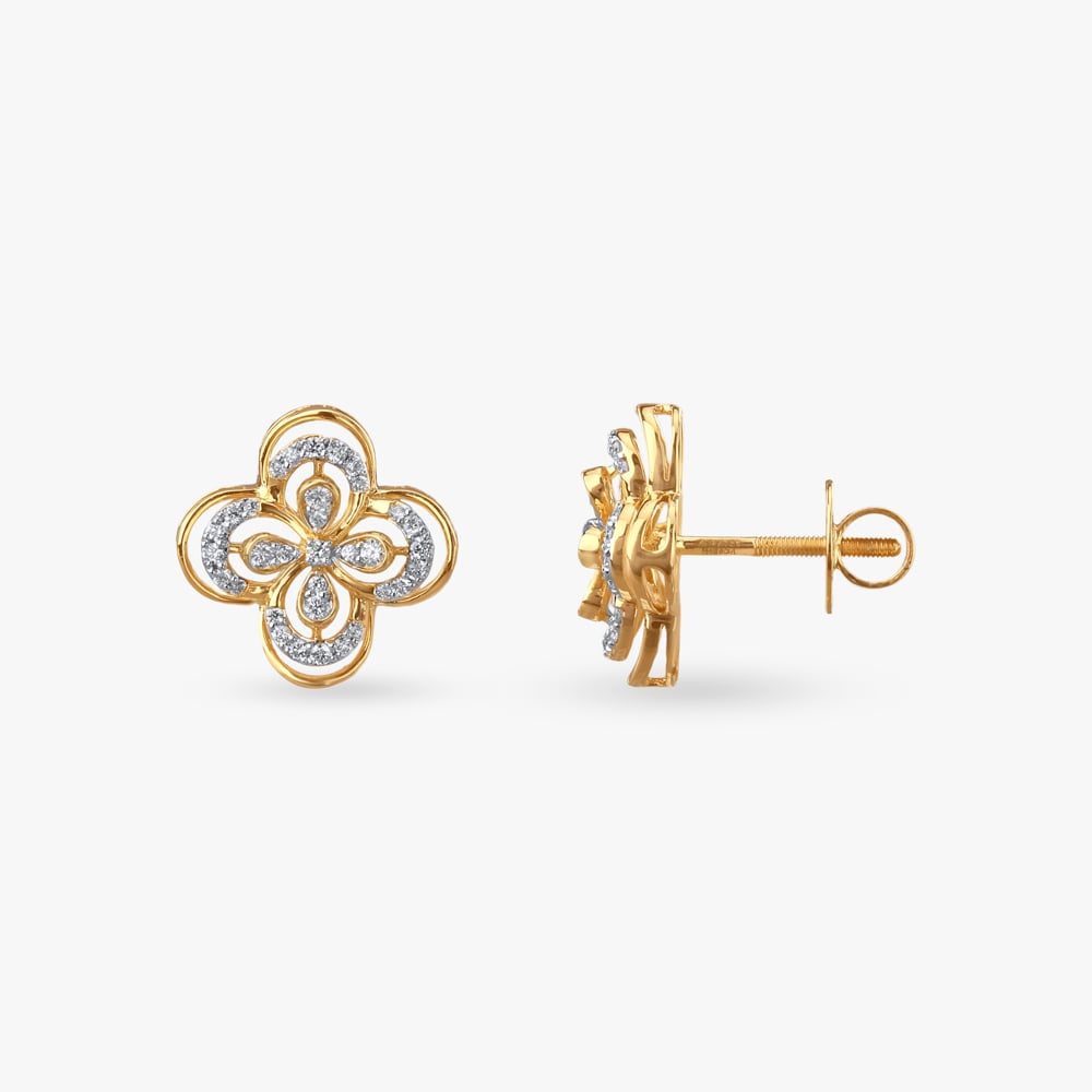 Gleaming Petal Diamond Stud Earrings,,hi-res image number null