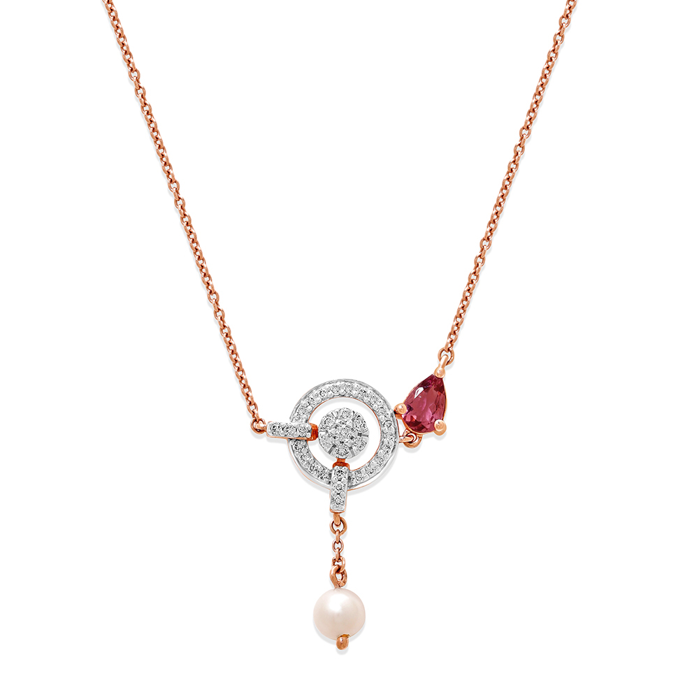 14KT Rose Gold Celestial Sparkle Pink Tourmaline Choker Necklace,,hi-res image number null