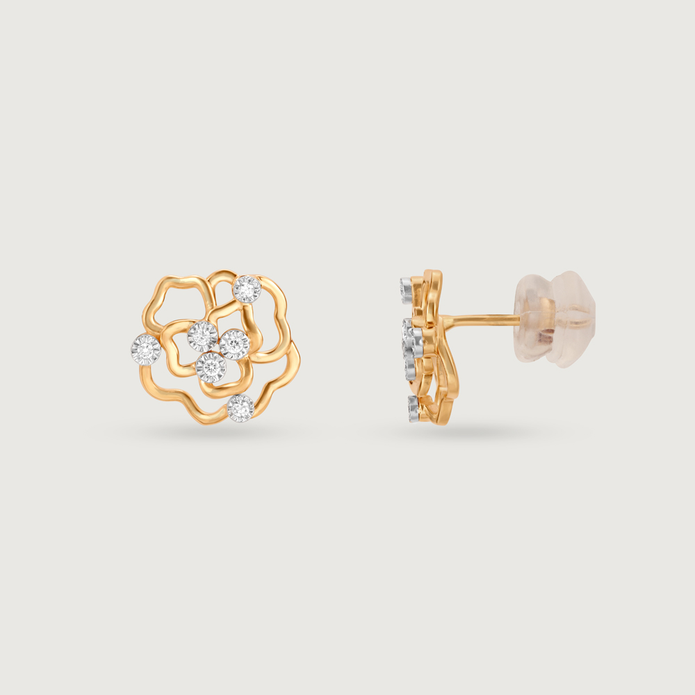 Blooming Radiance 14 Kt Gold & Diamond Stud Earrings,,hi-res image number null