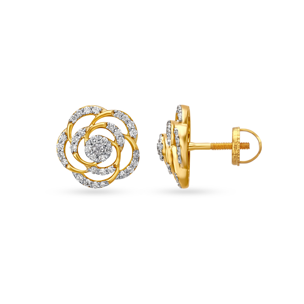 Radiant Spiral Diamond Stud Earrings,,hi-res image number null