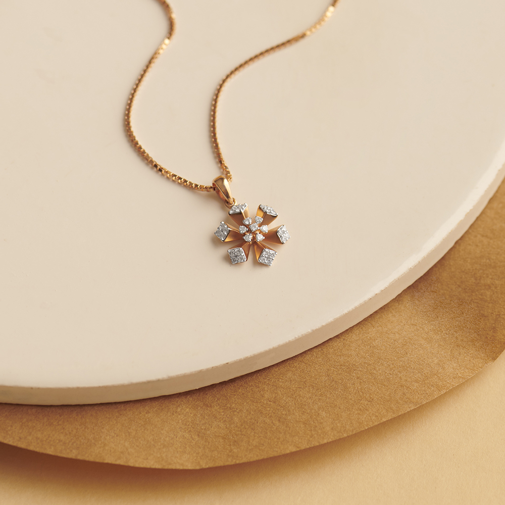 Enchanting Bold Flower Rose Gold and Diamond Pendant,,hi-res image number null