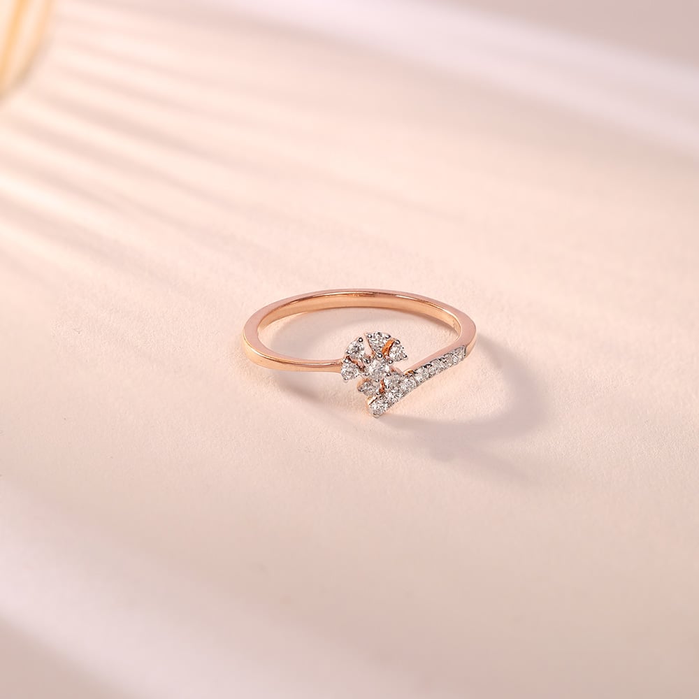 Whimsical Flower Gold & Diamond Finger Ring,,hi-res image number null