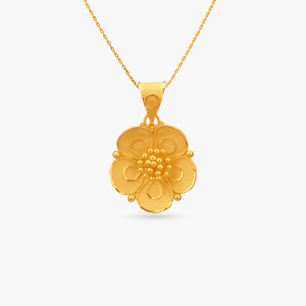 Fivefold Floral Gold Pendant and Earrings Set,,hi-res image number null