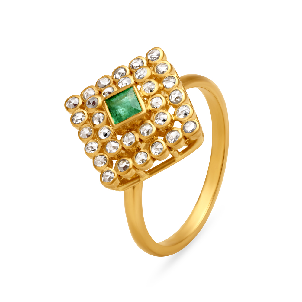 Elaborate Geometric Multi Stone Emerald Ring