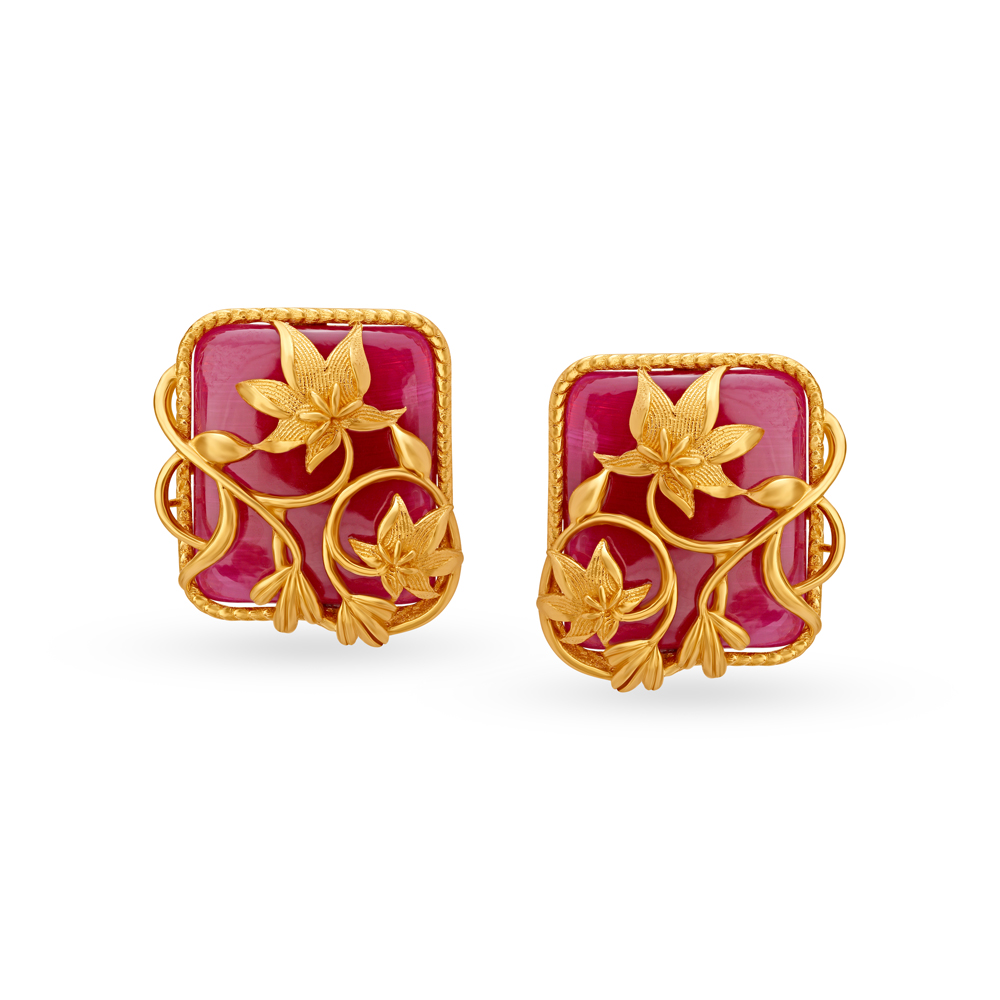 Regal Floral Gold Stud Earrings