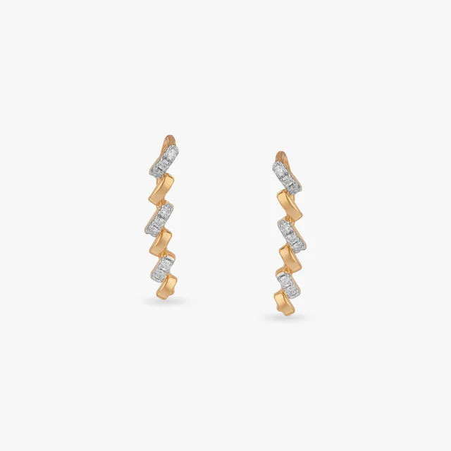 Linear Wave Diamond Stud Earrings,,hi-res image number null