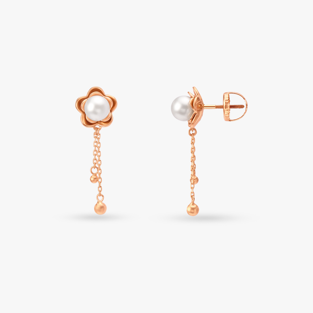 Floral Pearl Gold Drop Earrings,,hi-res image number null