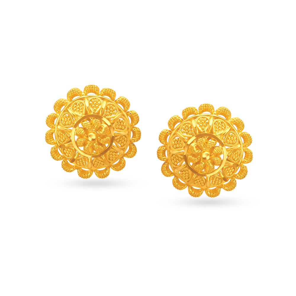 Grand Floral Gold Stud Earrings