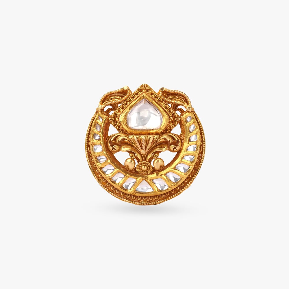 Kundan Crescent Antique Ring,,hi-res image number null