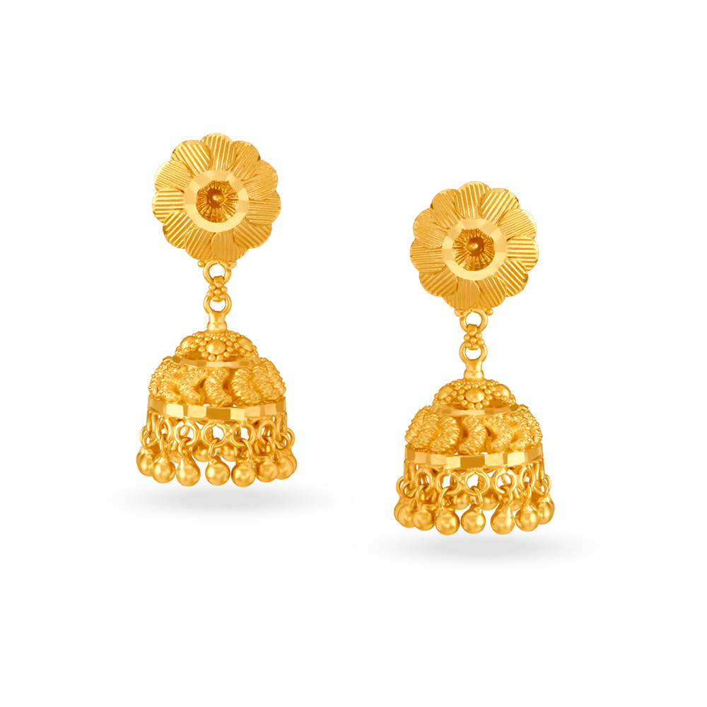 Floral Gold Jhumka Earrings,,hi-res image number null