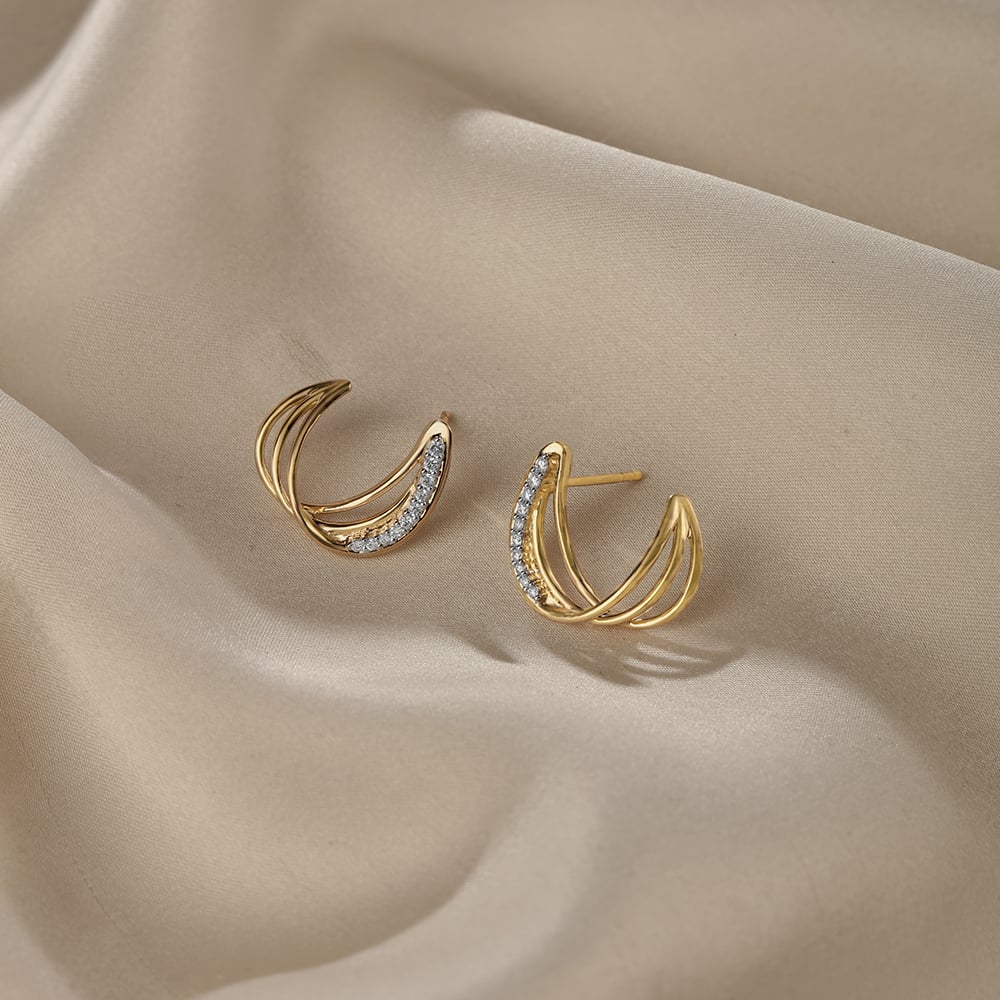 Flowing Rivulet 14 Kt Gold & Diamond Stud Earrings,,hi-res image number null