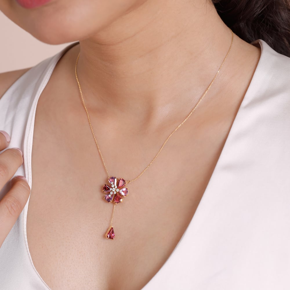Celebratory Firework Amethyst and Garnet Lariat Necklace,,hi-res image number null