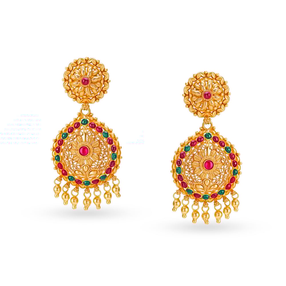 Traditional Gold Drop Earrings,,hi-res image number null