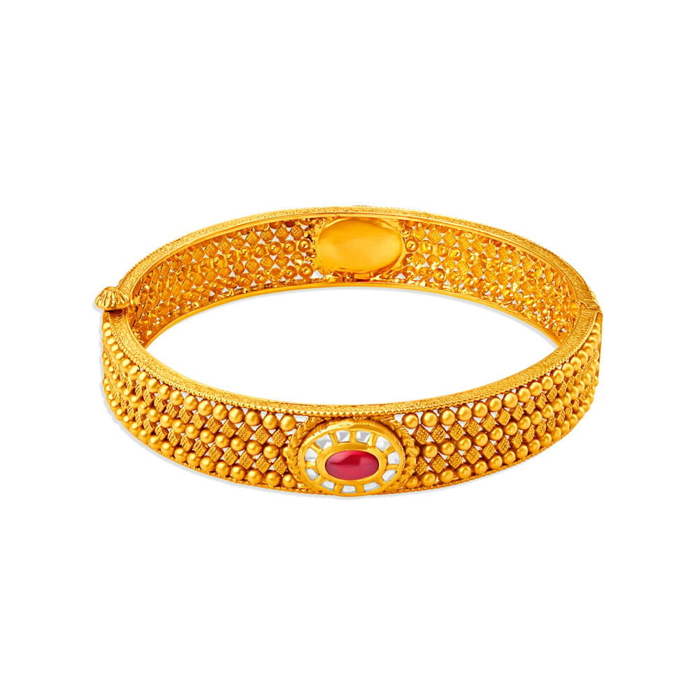 Intricate Filigree Gold and Kundan Glass Bangle,,hi-res image number null