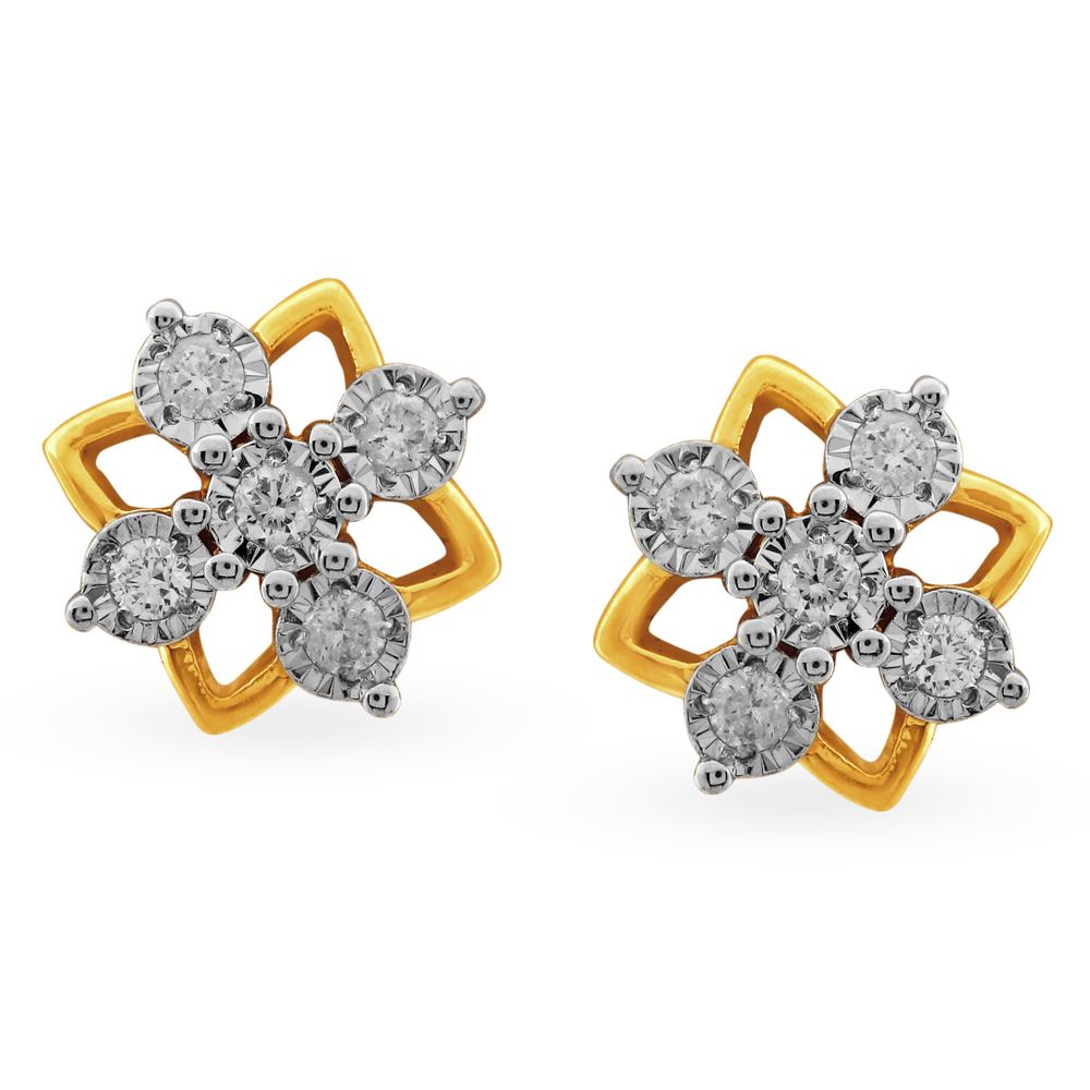 Glossy Geometric Floral Diamond Stud Earrings