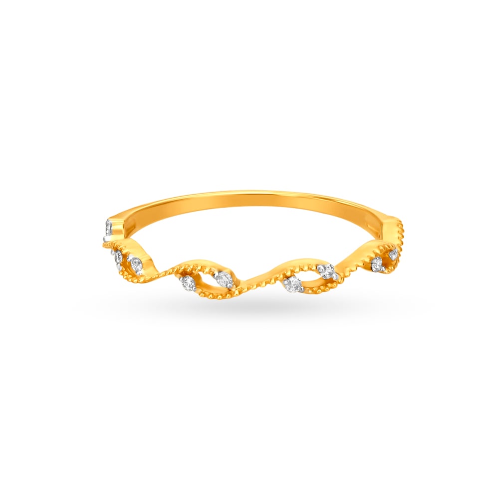 Wavy Elegant Gold and Diamond Finger Ring,,hi-res image number null