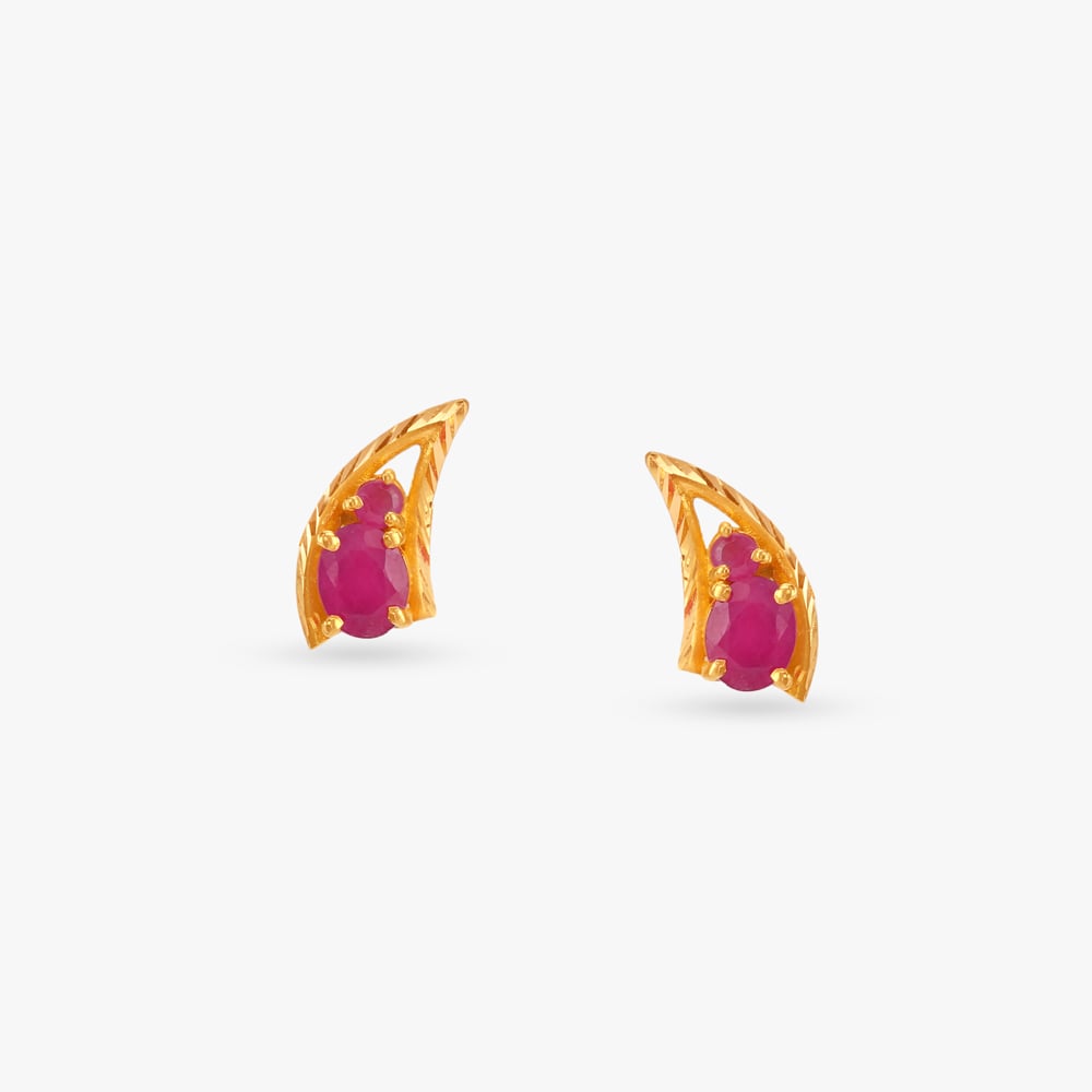 Elegant Curved Ruby Stud Earrings,,hi-res image number null