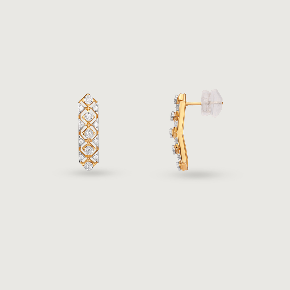 Intricate Lattice Gold & Diamond Stud Earrings,,hi-res image number null
