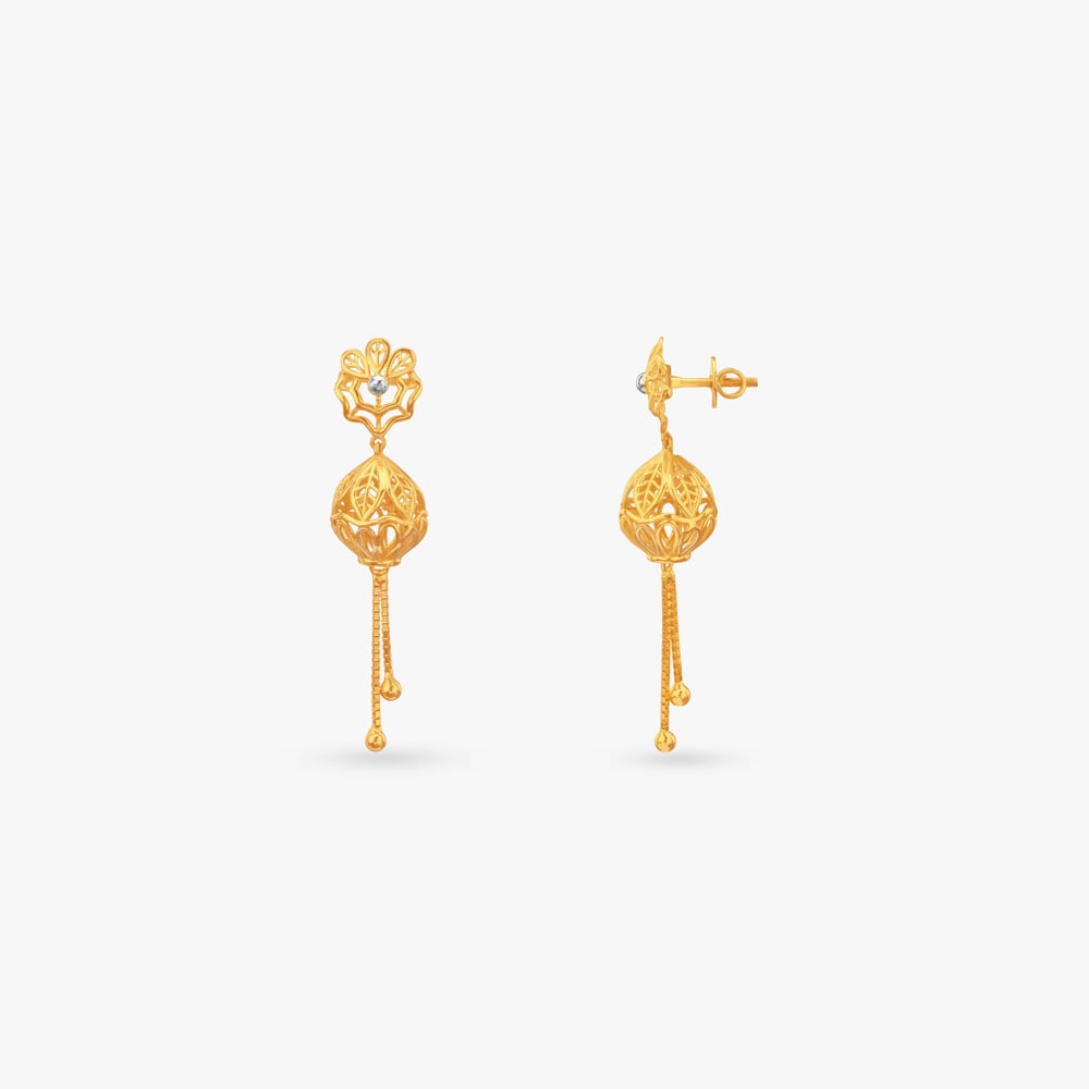 Lattice Bloom Gold Drop Earrings,,hi-res image number null