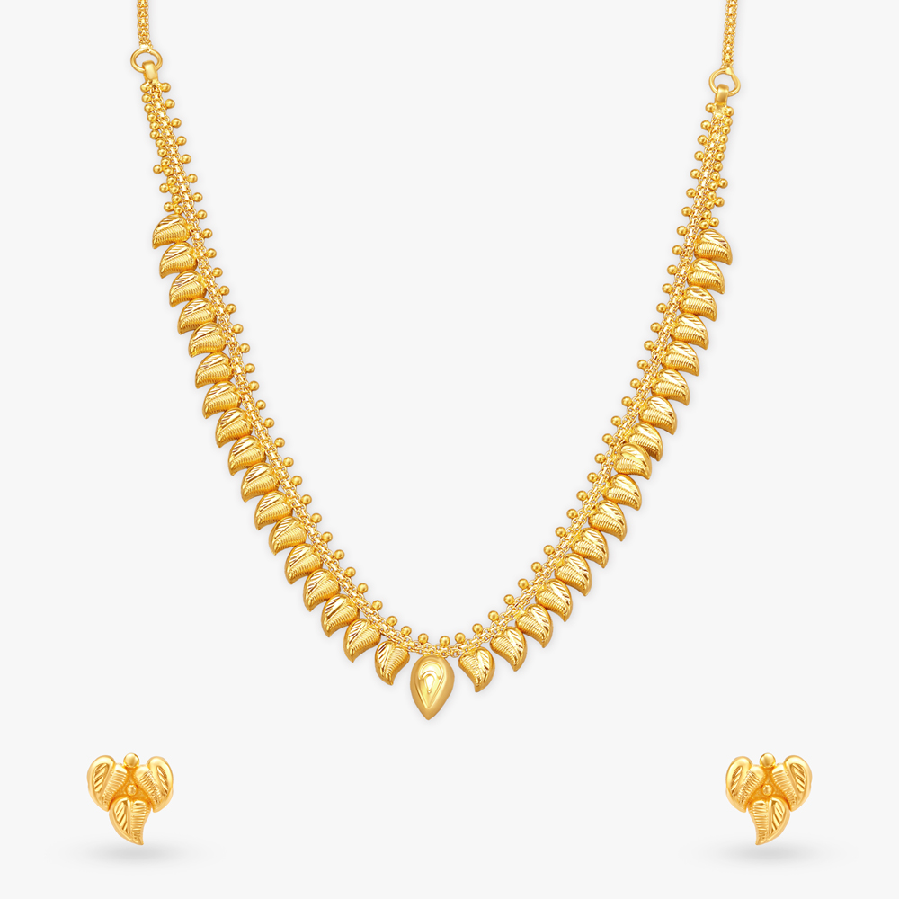 Leafy Elegance Gold Necklace Set,,hi-res image number null