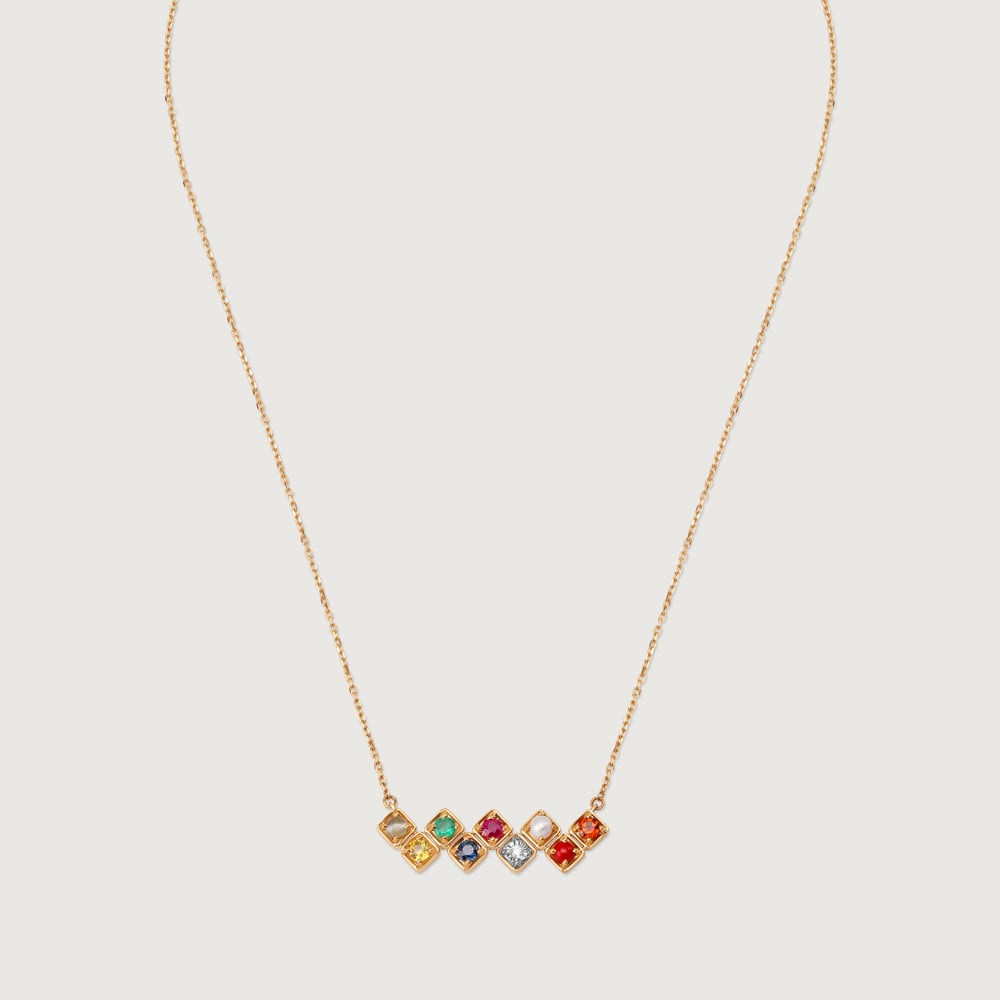 Gemstone Symphony 14KT The Navratna Pendant Chain,,hi-res image number null
