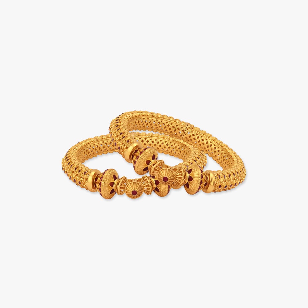 Paisley Pratha Solid Bala Gold Bangles,,hi-res image number null