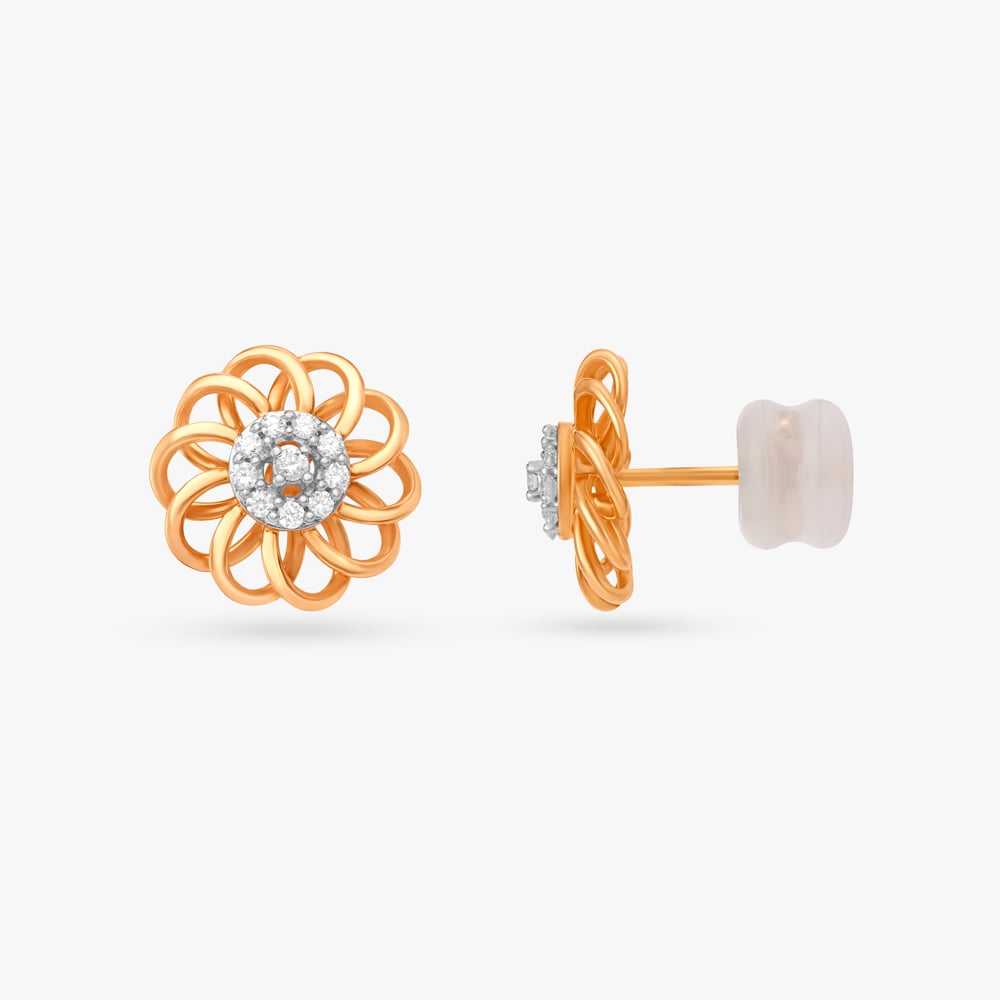 Subtle Floral Diamond Stud Earrings,,hi-res image number null