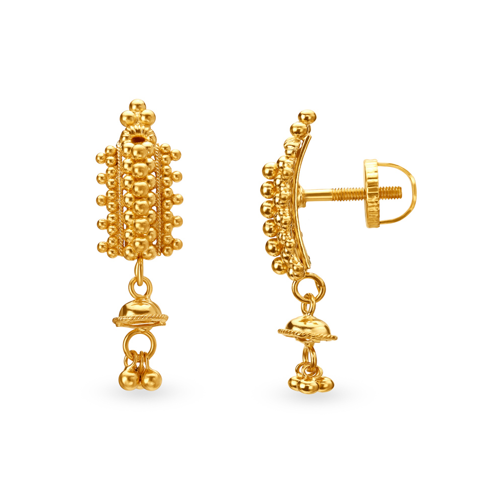

Intricate Gold Rawa Work Drop Earrings