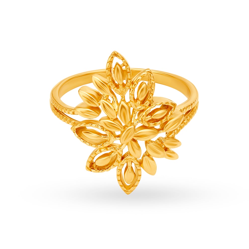Breathtaking 22 Karat Yellow Gold Floral Motif Finger Ring,,hi-res image number null