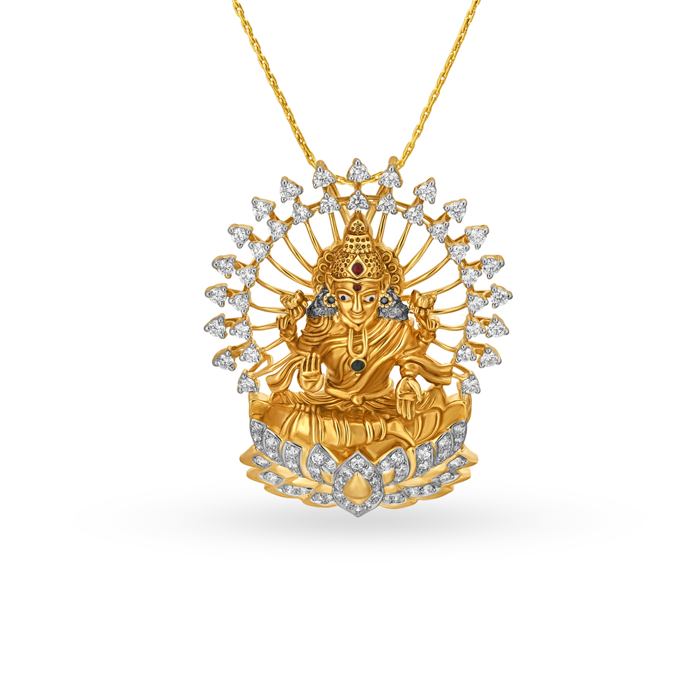 Ornate 18 Karat Yellow Gold And Diamond Lakshmi Pendant