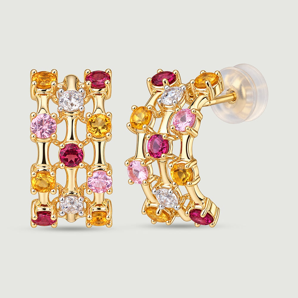Warm Radiant Citrine Sapphire and Garnet Hoop Earrings,,hi-res image number null