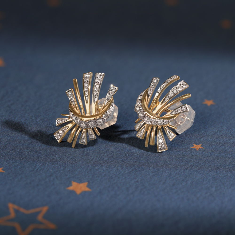 Moonlit Whispers 14KT Diamond Stud Earring