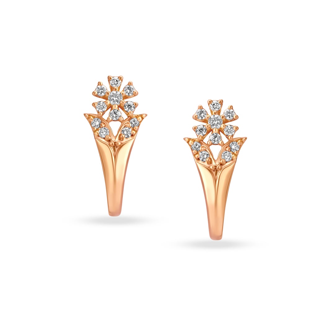 Classic Floral Diamond and Gold Hoop Earrings,,hi-res image number null