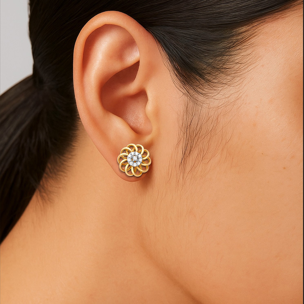 Subtle Floral Diamond Stud Earrings,,hi-res image number null