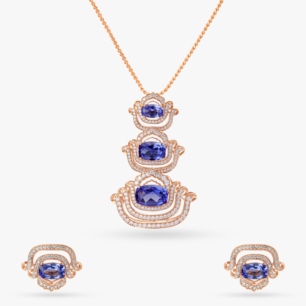 Azure Radiance Diamond Pendant and Earrings Set