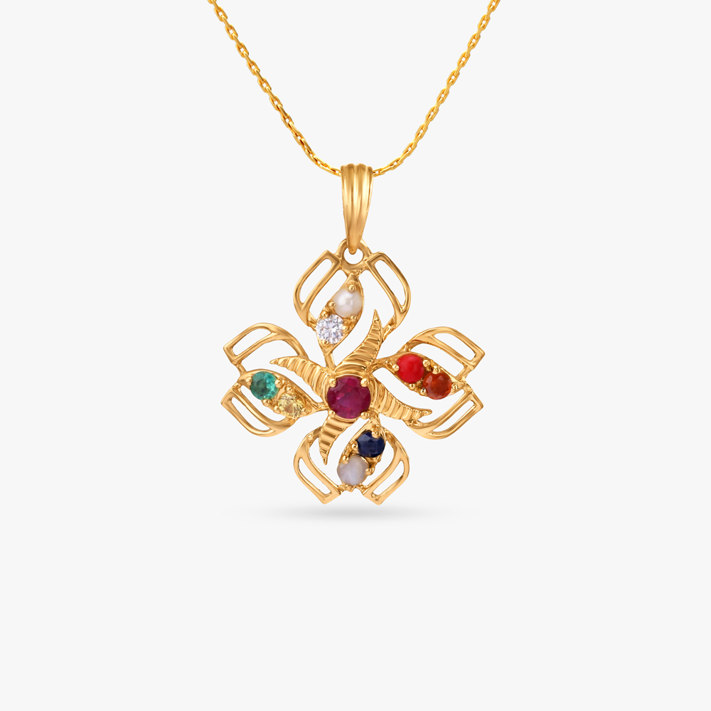 Vibrant Navratna Diamond Pendant,,hi-res image number null