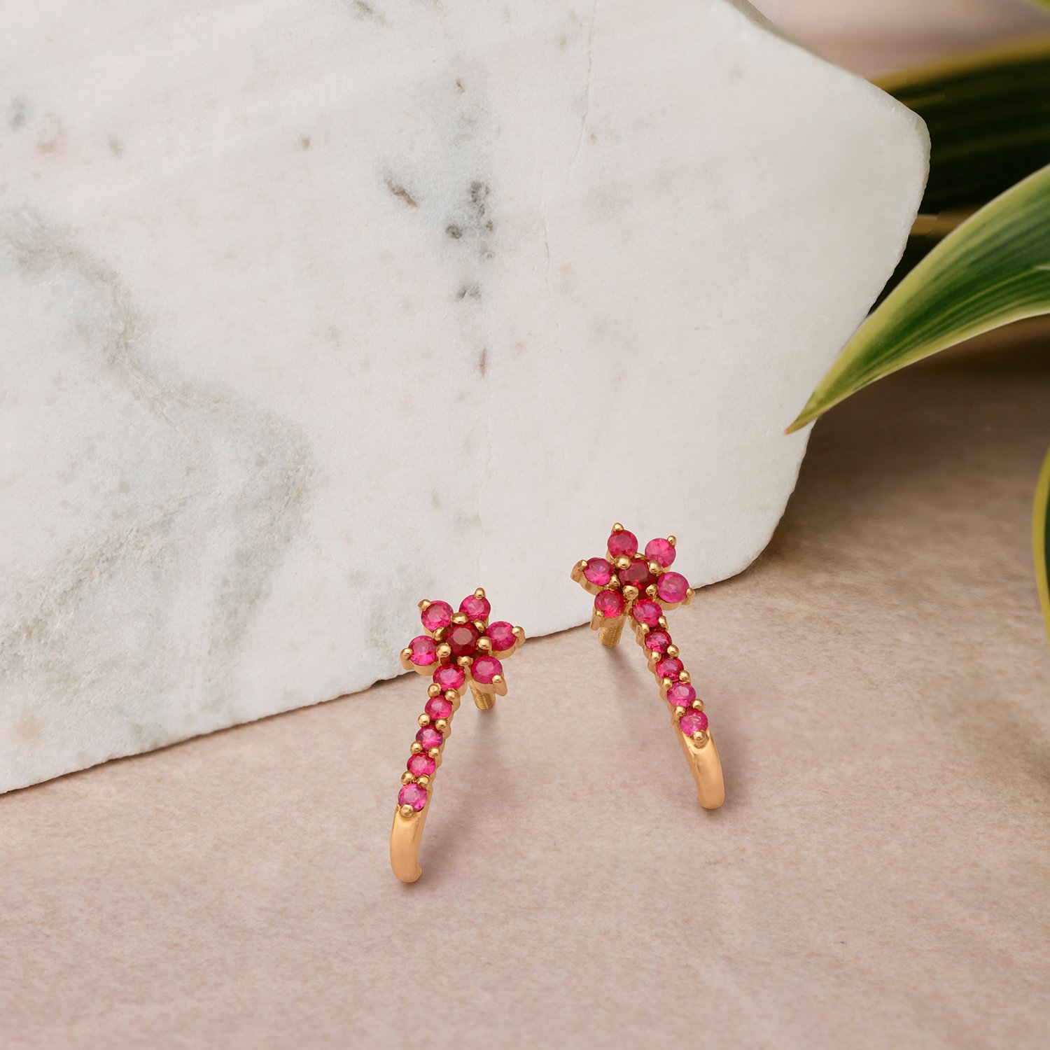 Twinkling Gold and Ruby Stud Earrings