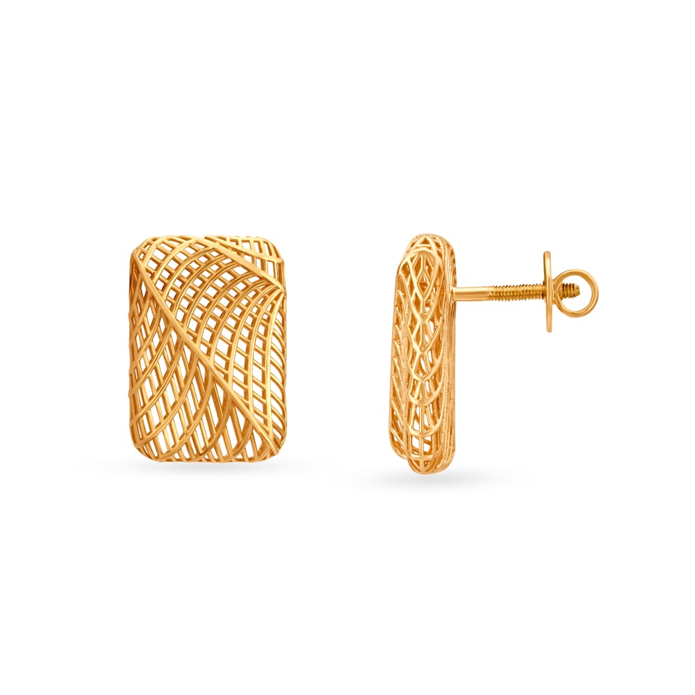 Mesh Weave Gold Stud Earrings,,hi-res image number null