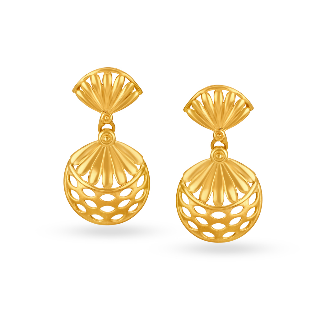 Striking 22 Karat Yellow Gold Mesh Patterned Drop Earrings,,hi-res image number null