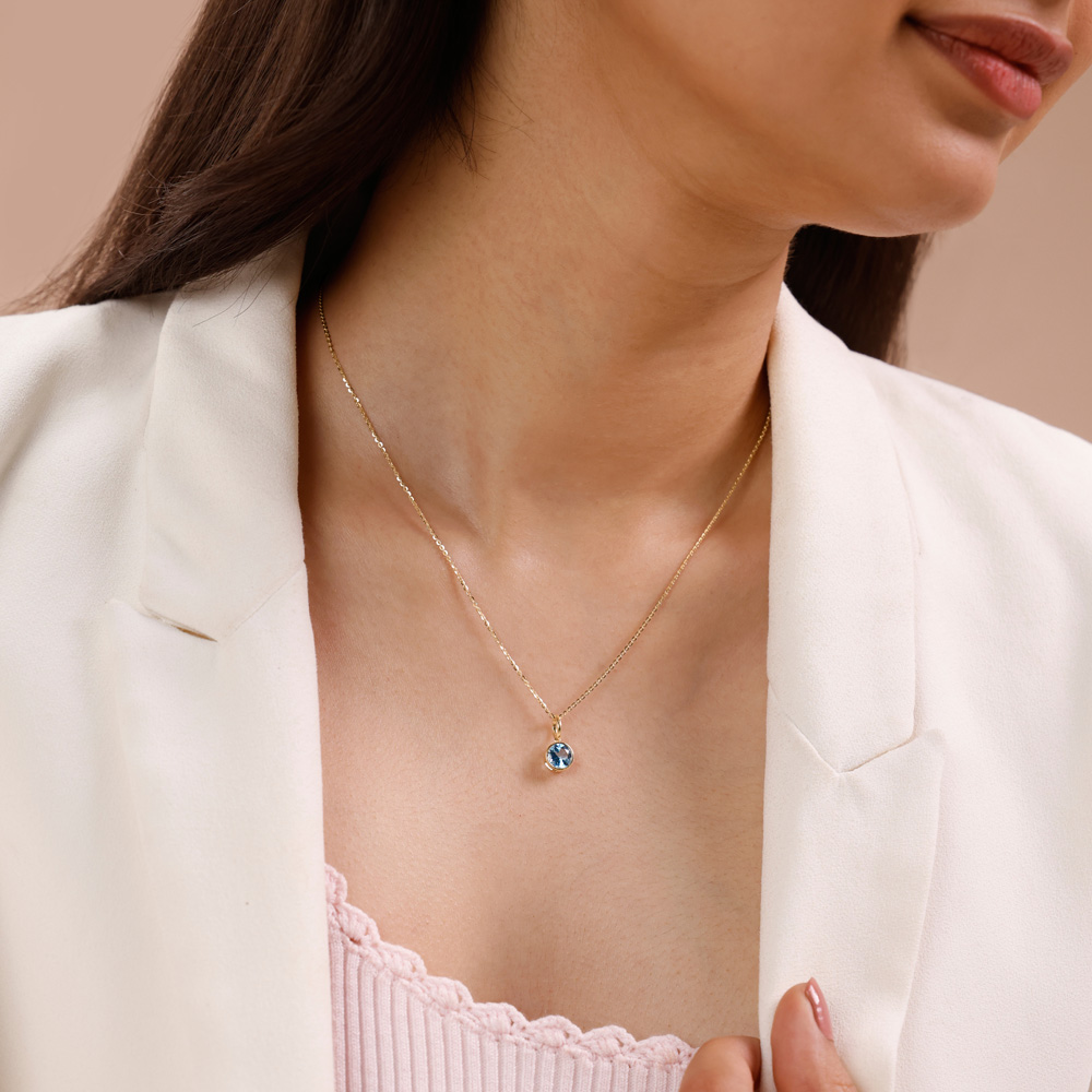 Clean Contemporary Blue Topaz Gold Pendant,,hi-res image number null